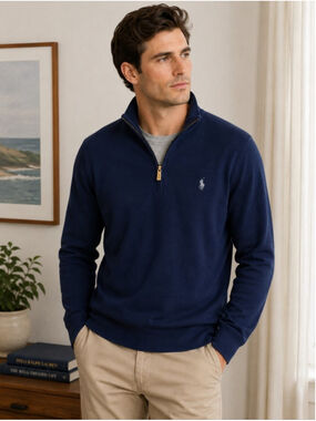 Polo Ralph Lauren Navy Quarter-Zip Pullover Sweater Men's Medium
